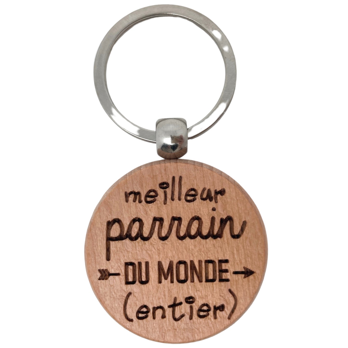 PORTE-CLEFS ROND EN BOIS - PARRAIN - MEILLEUR DU MONDE ENTIER