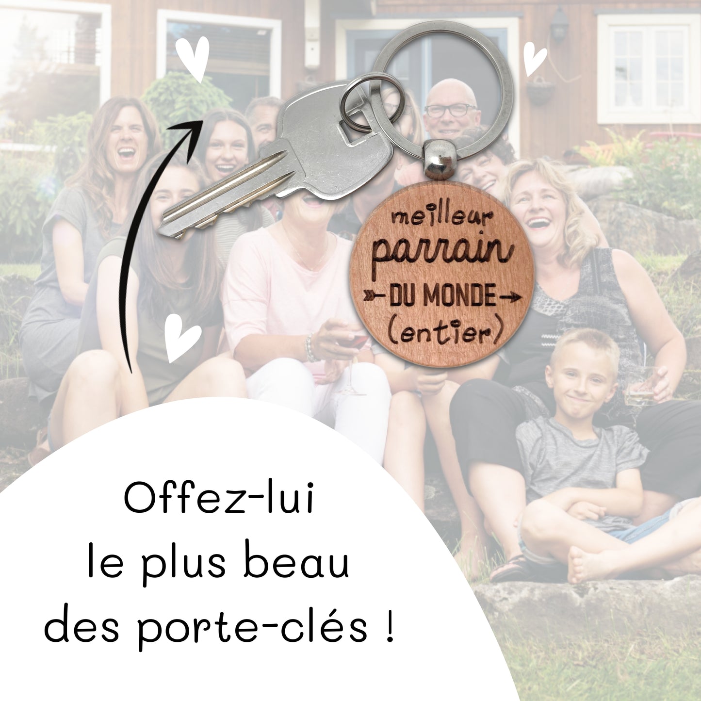 PORTE-CLEFS ROND EN BOIS - PARRAIN - MEILLEUR DU MONDE ENTIER