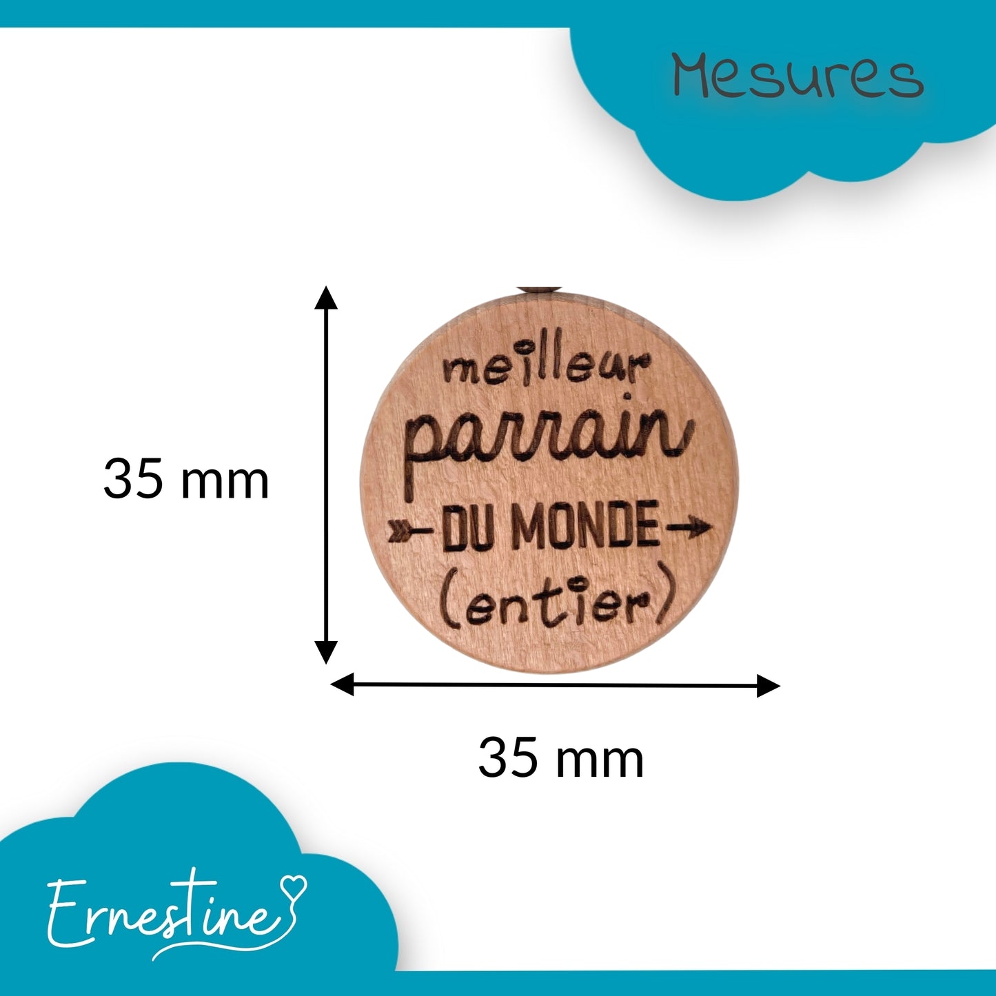 PORTE-CLEFS ROND EN BOIS - PARRAIN - MEILLEUR DU MONDE ENTIER