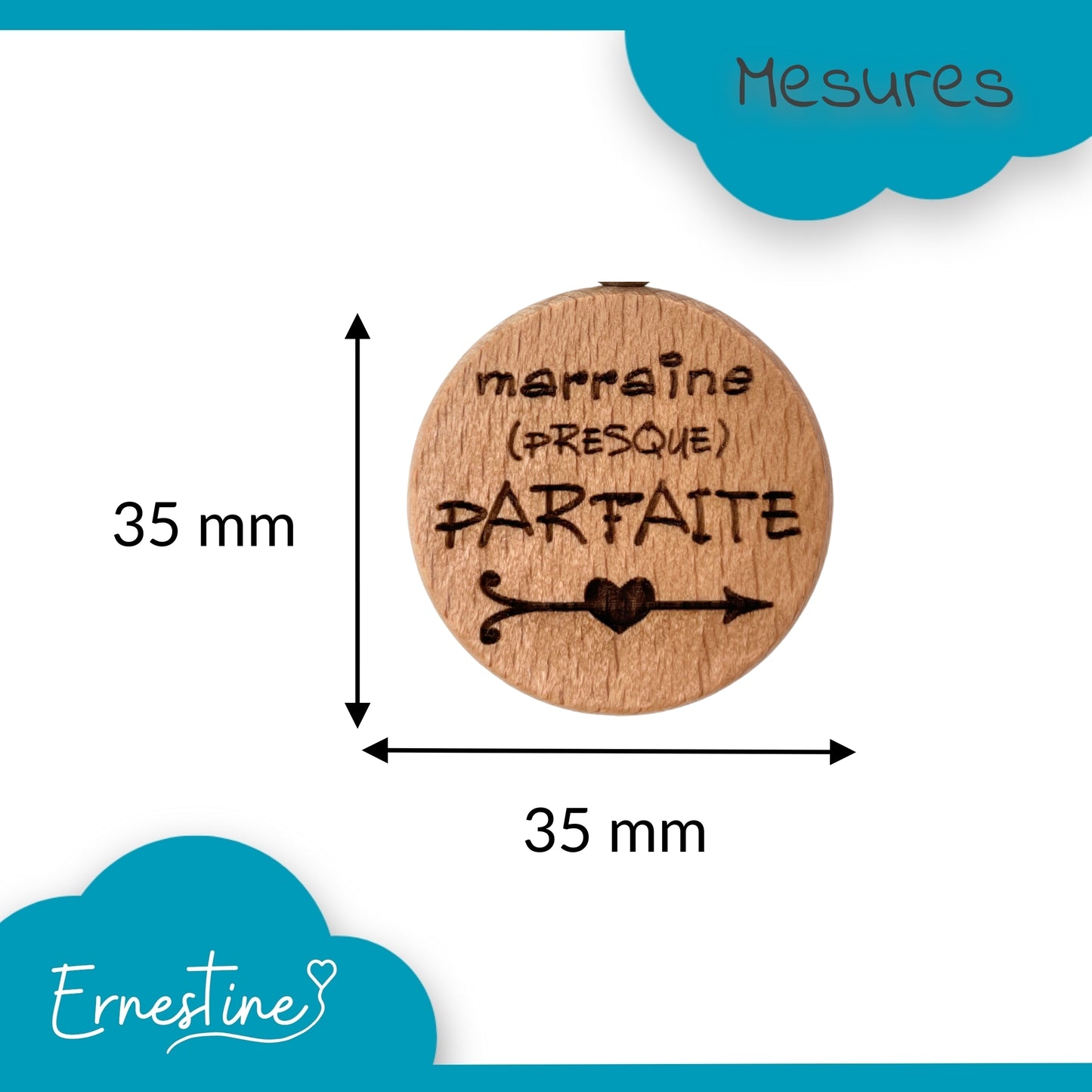 PORTE-CLEFS ROND EN BOIS - MARRAINE - PRESQUE PARFAITE