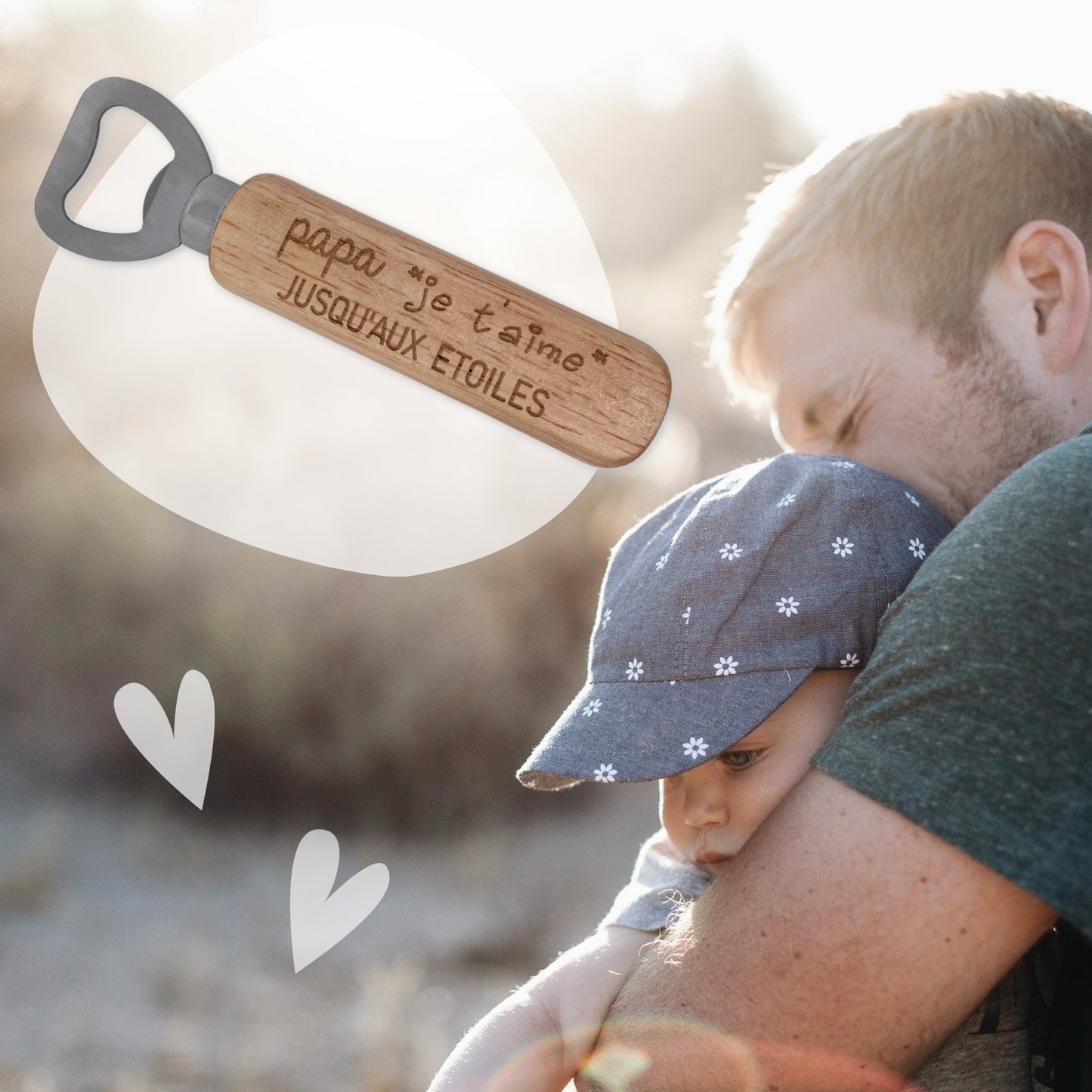 DECAPSULEUR MANCHE BOIS - PAPA - JE T'AIME JUSQU'AUX ETOILES
