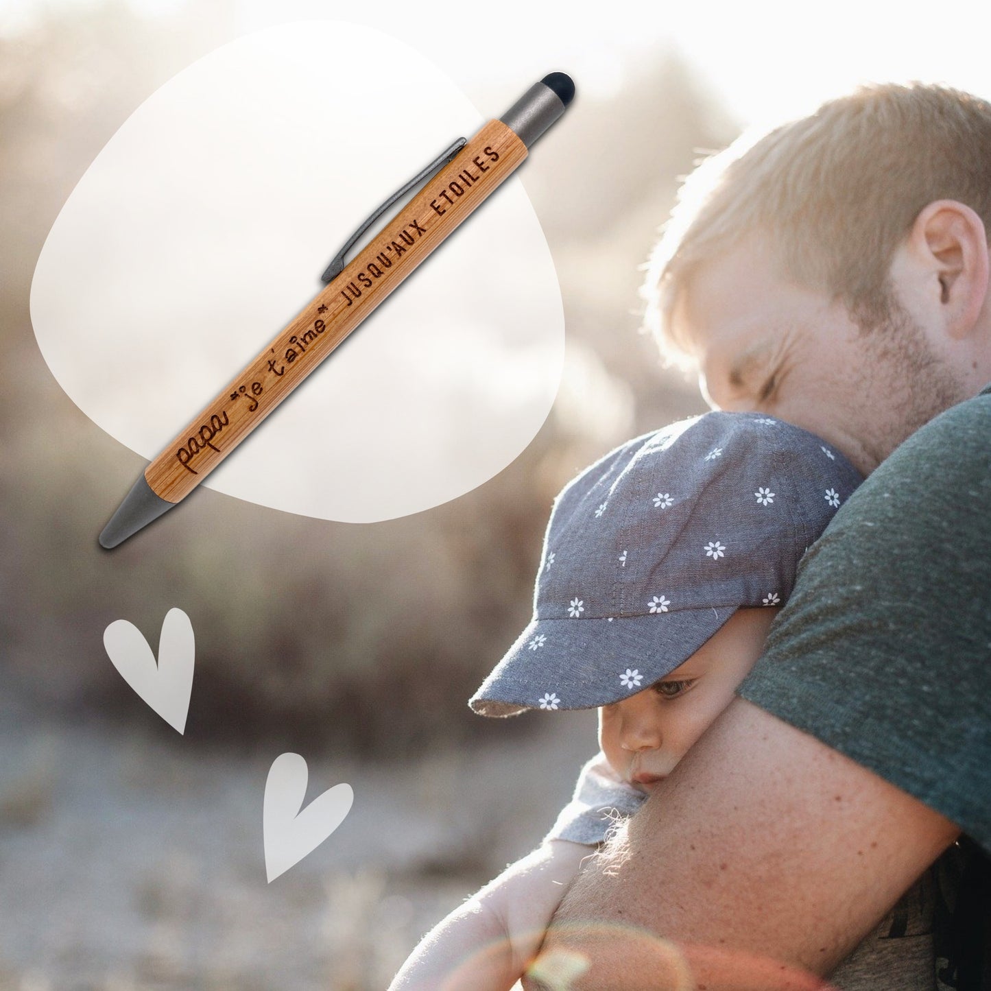 STYLO BAMBOU AVEC EMBOUT TACTILE - PAPA - JE T'AIME JUSQU'AUX ETOILES