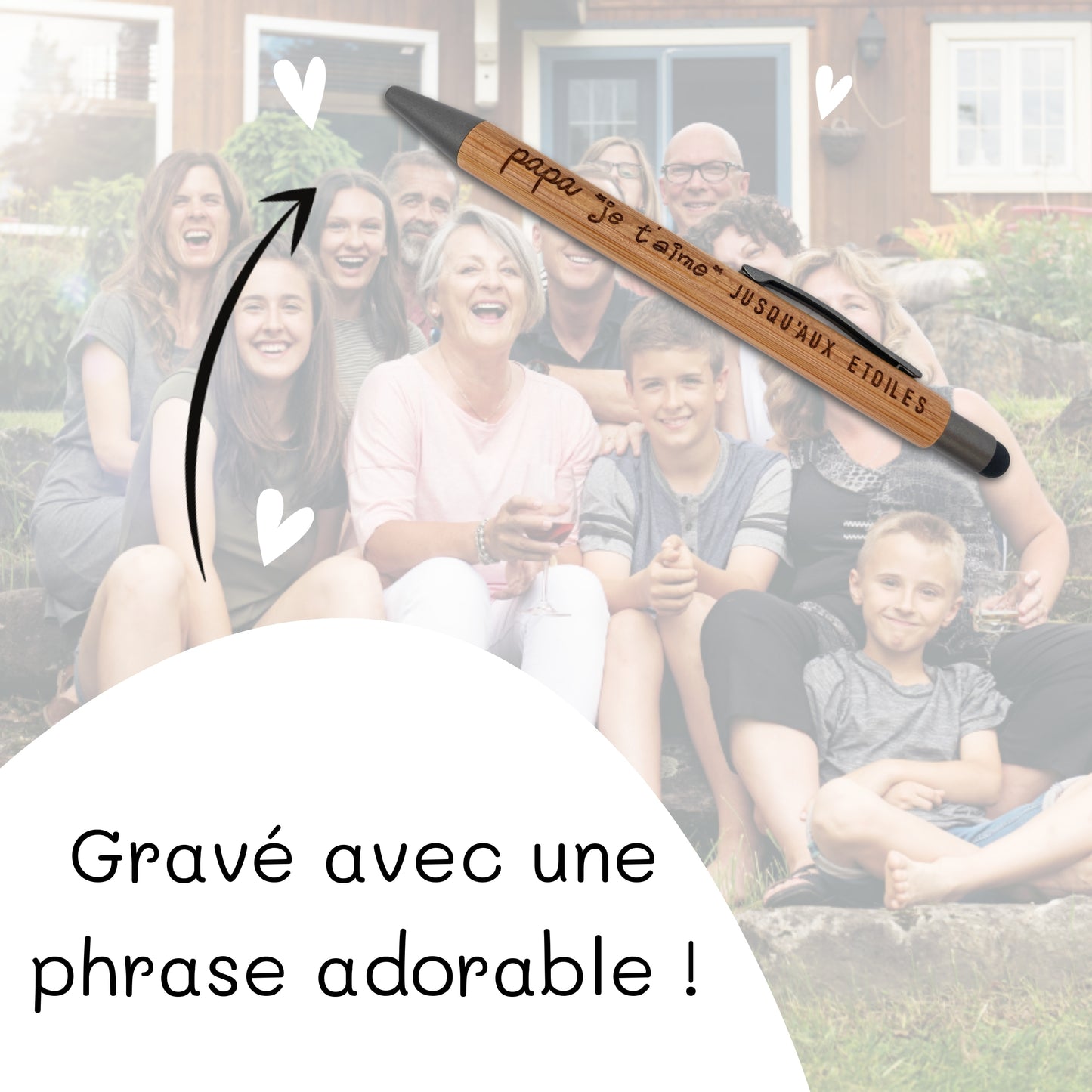 STYLO BAMBOU AVEC EMBOUT TACTILE - PAPA - JE T'AIME JUSQU'AUX ETOILES