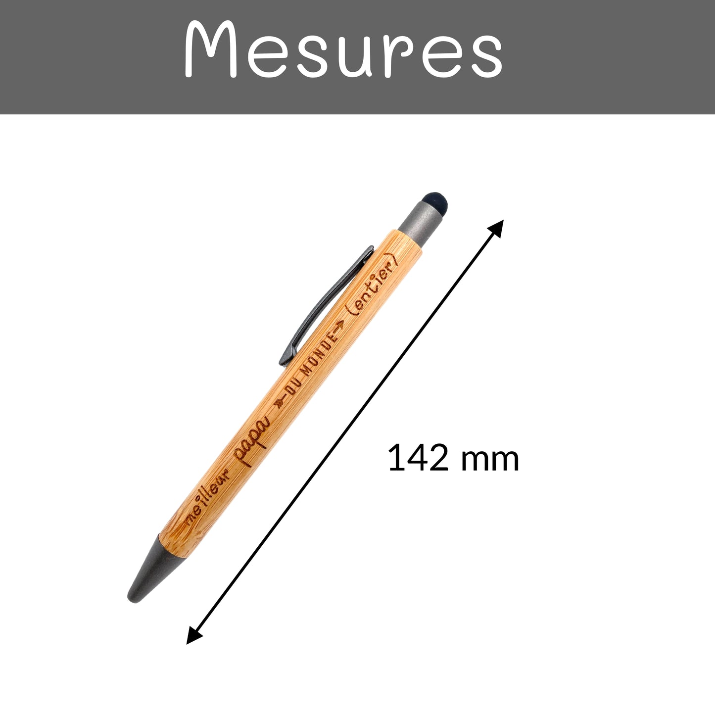STYLO BAMBOU AVEC EMBOUT TACTILE - PAPA - MEILLEUR DU MONDE ENTIER