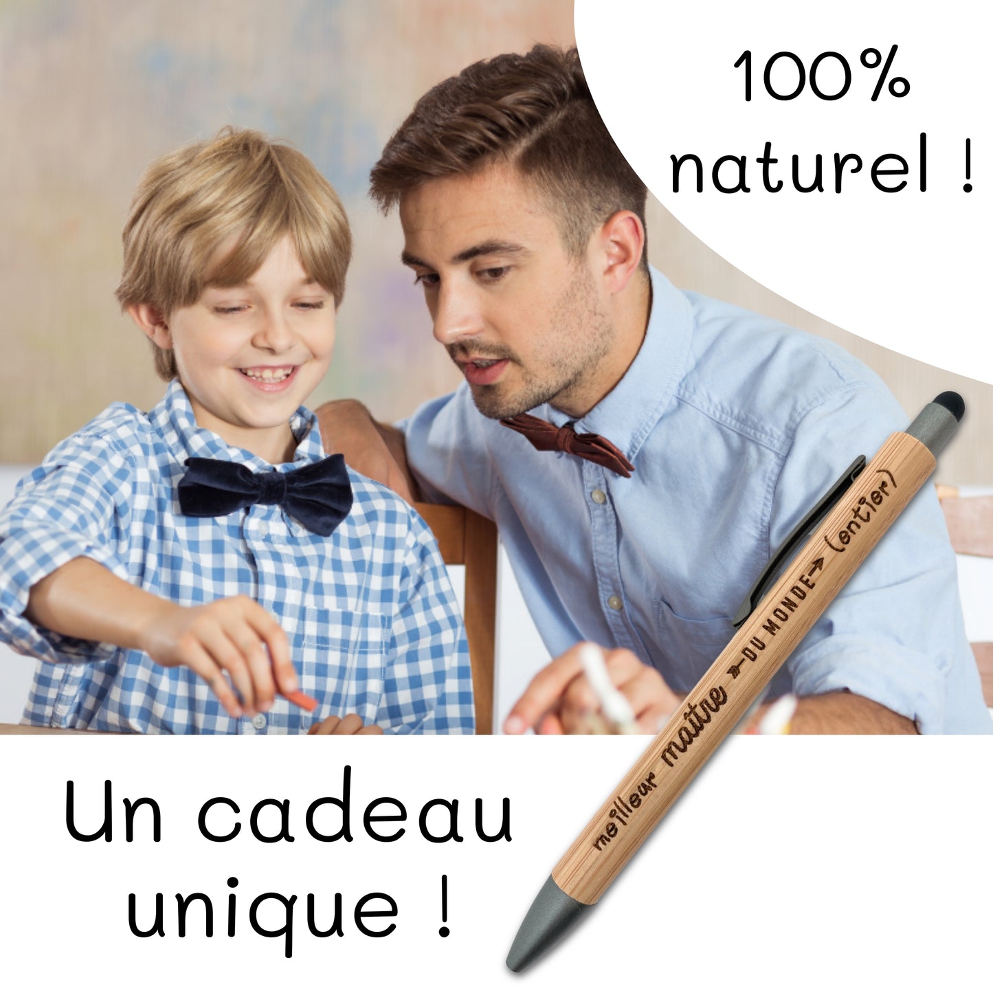 STYLO BAMBOU AVEC EMBOUT TACTILE - MAITRE - MEILLEUR DU MONDE ENTIER