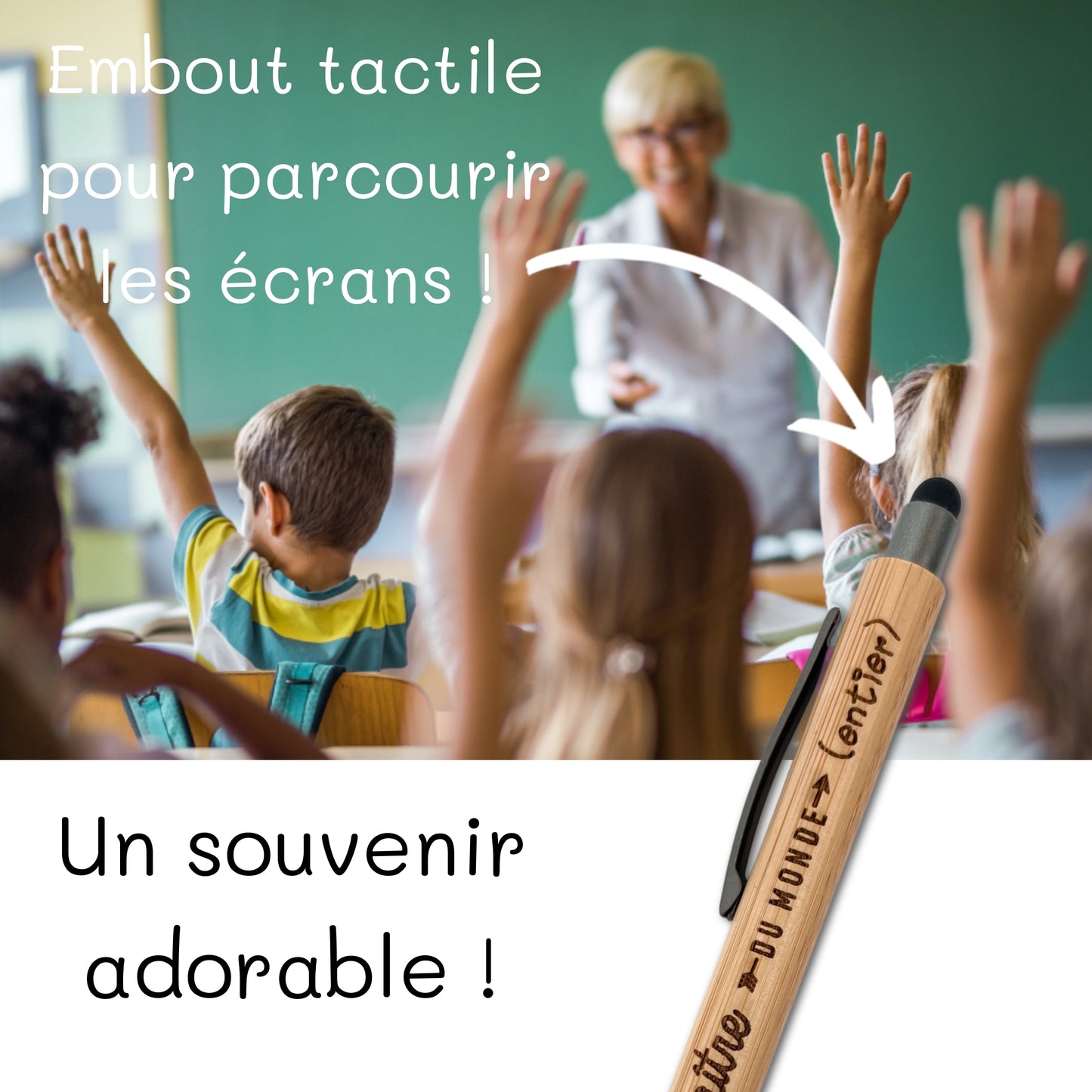 STYLO BAMBOU AVEC EMBOUT TACTILE - MAITRE - MEILLEUR DU MONDE ENTIER