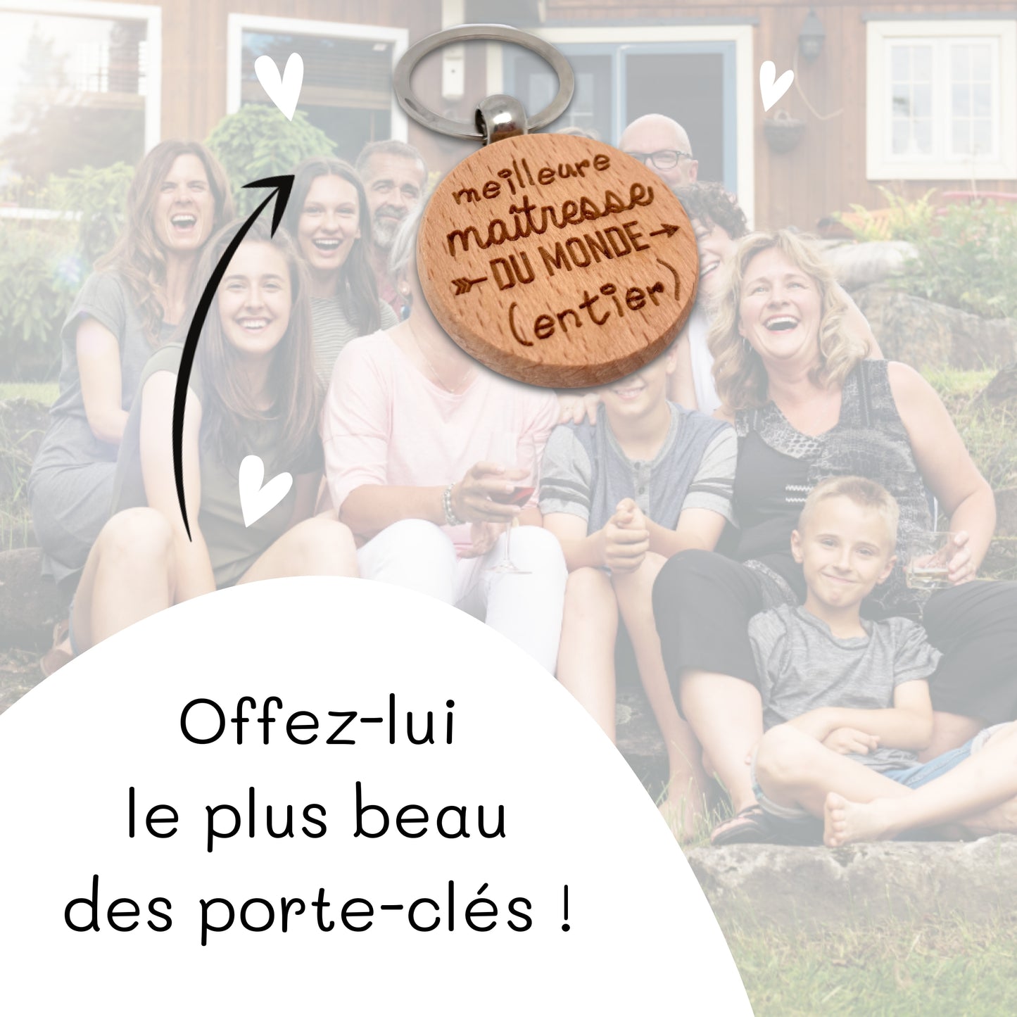 PORTE-CLEFS ROND EN BOIS - MAITRESSE - MEILLEURE DU MONDE ENTIER