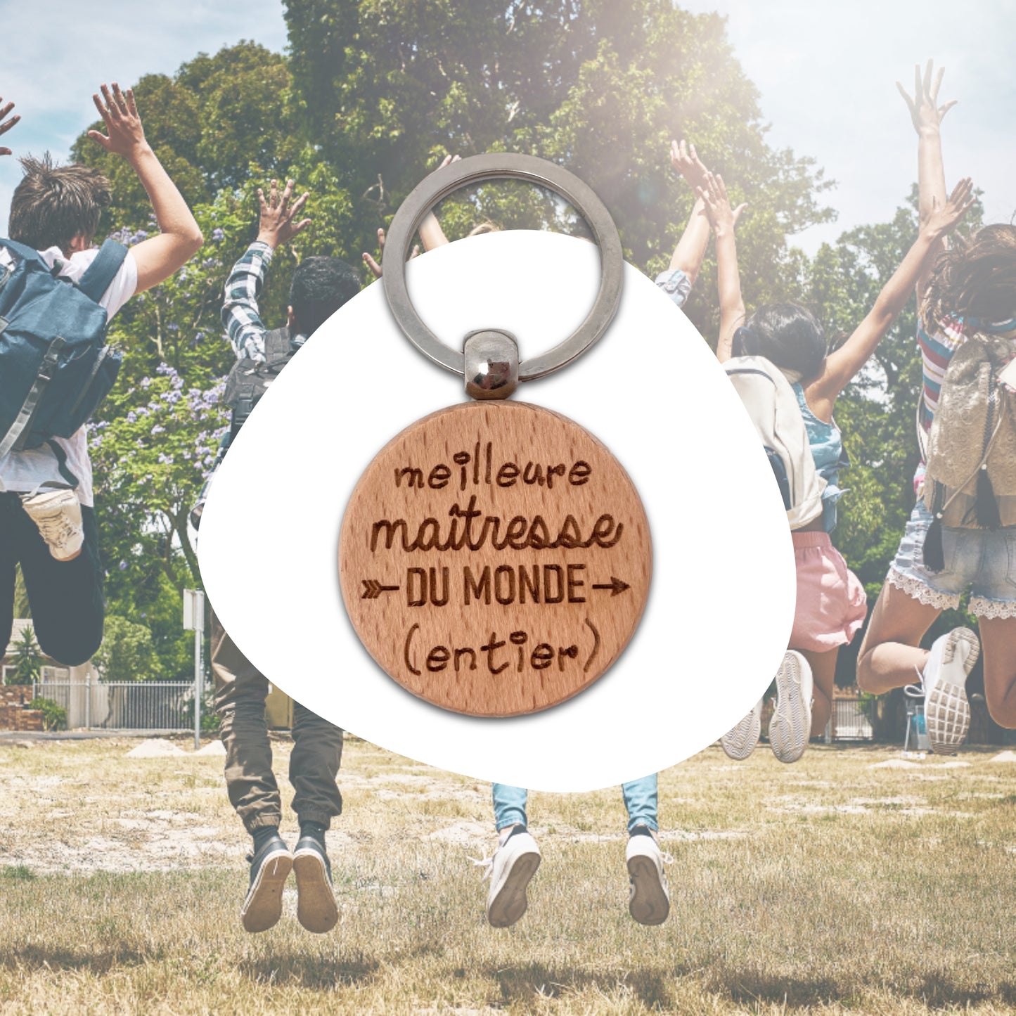 PORTE-CLEFS ROND EN BOIS - MAITRESSE - MEILLEURE DU MONDE ENTIER
