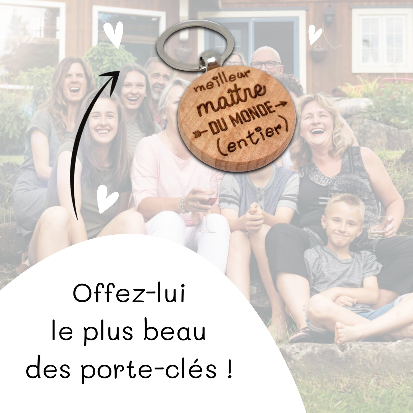 PORTE-CLEFS ROND EN BOIS - MAITRE - MEILLEUR DU MONDE ENTIER