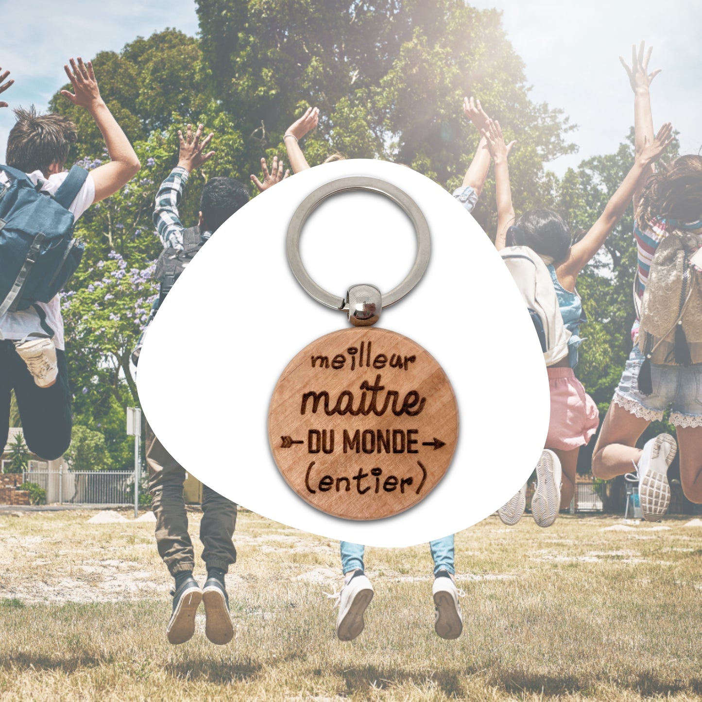 PORTE-CLEFS ROND EN BOIS - MAITRE - MEILLEUR DU MONDE ENTIER