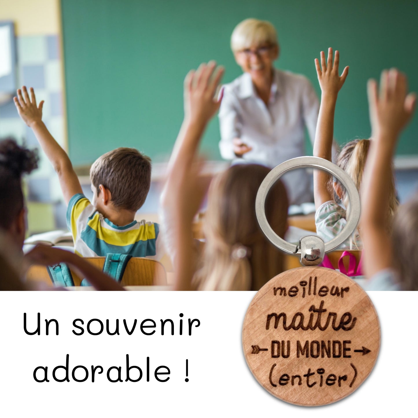 PORTE-CLEFS ROND EN BOIS - MAITRE - MEILLEUR DU MONDE ENTIER