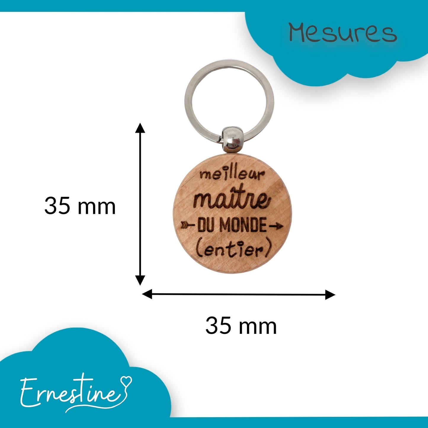 PORTE-CLEFS ROND EN BOIS - MAITRE - MEILLEUR DU MONDE ENTIER