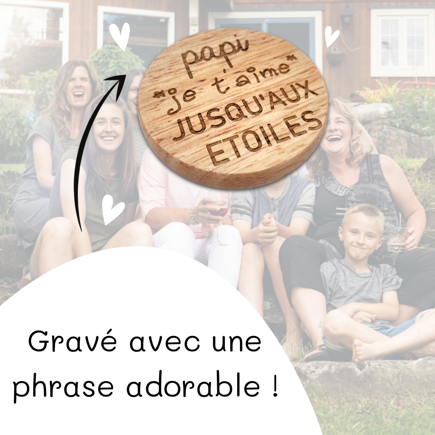 DECAPSULEUR MAGNETIQUE EN BOIS - PAPI - JE T'AIME JUSQU'AUX ETOILES