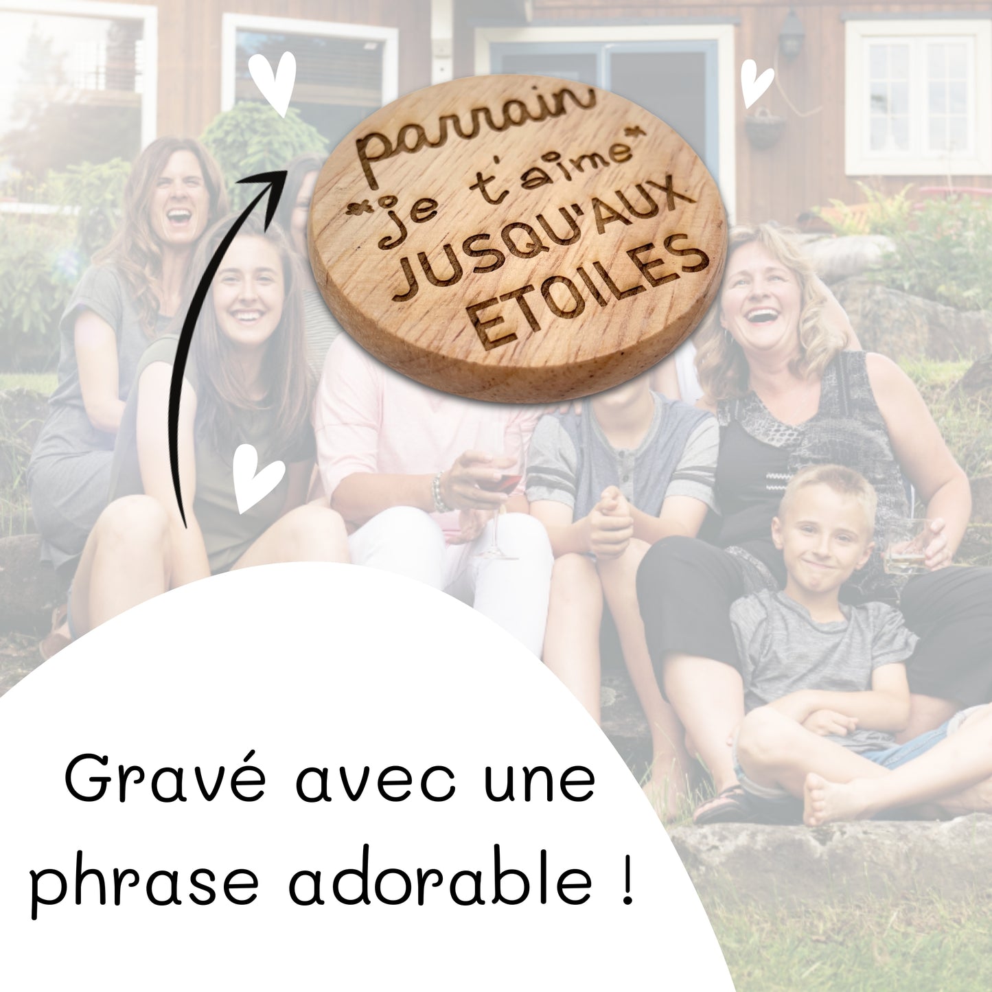 DECAPSULEUR MAGNETIQUE EN BOIS - PARRAIN - JE T'AIME JUSQU'AUX ETOILES