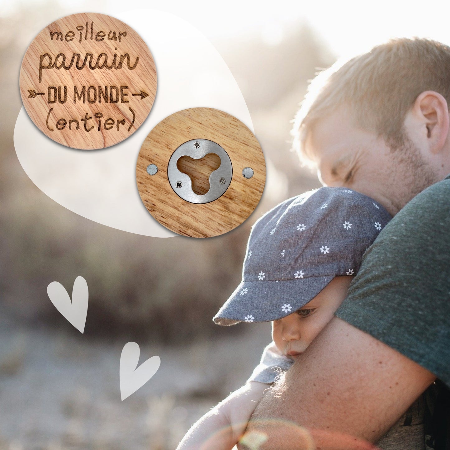 DECAPSULEUR MAGNETIQUE EN BOIS - PARRAIN - MEILLEUR DU MONDE ENTIER