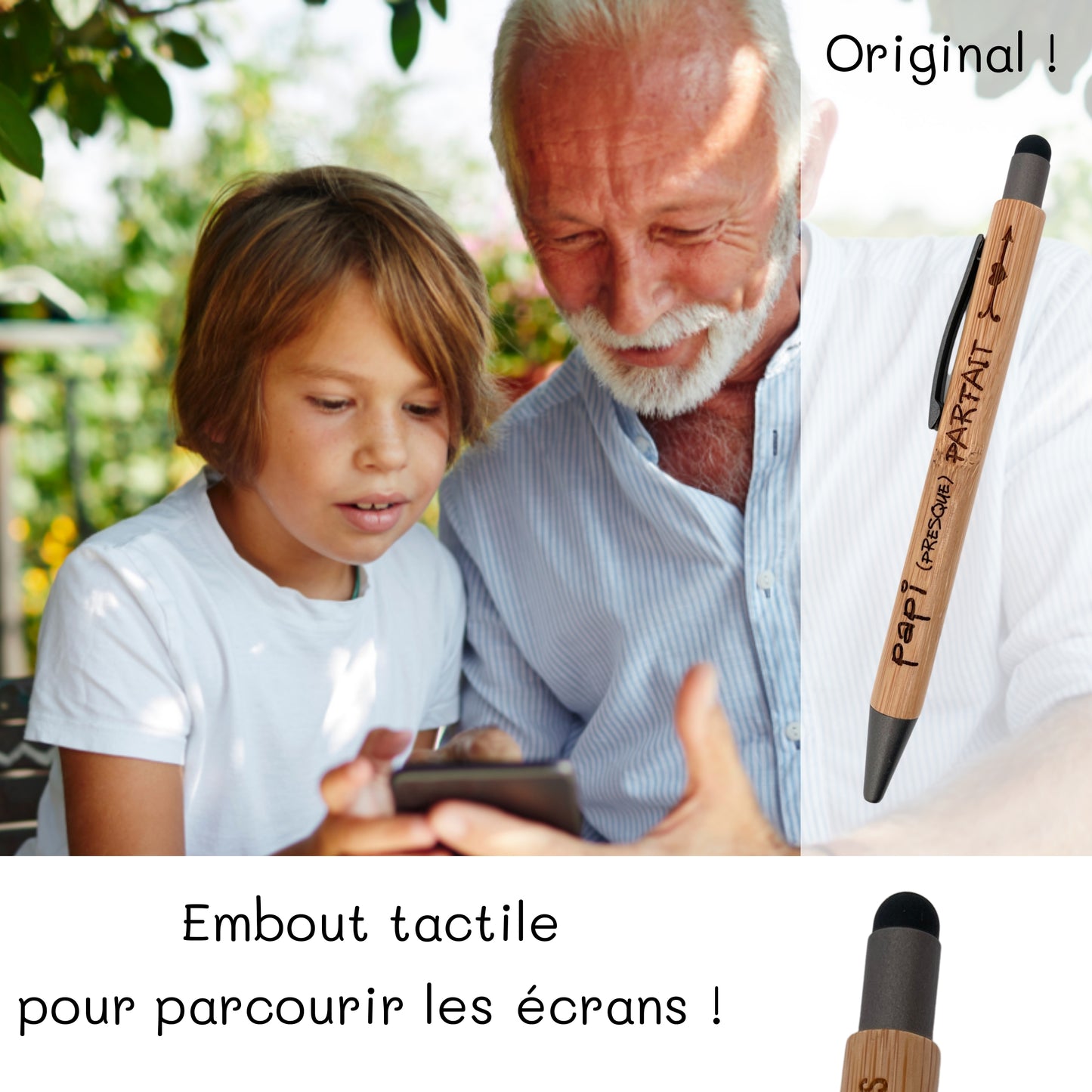 STYLO BAMBOU AVEC EMBOUT TACTILE - PAPI - PRESQUE PARFAIT