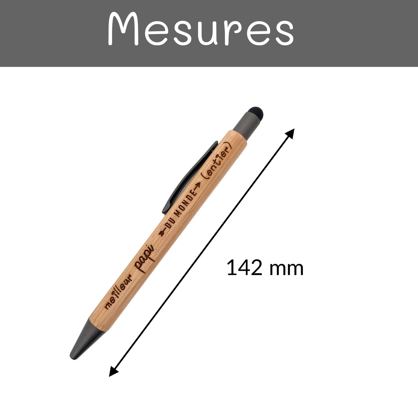 STYLO BAMBOU AVEC EMBOUT TACTILE - PAPI - MEILLEUR DU MONDE ENTIER