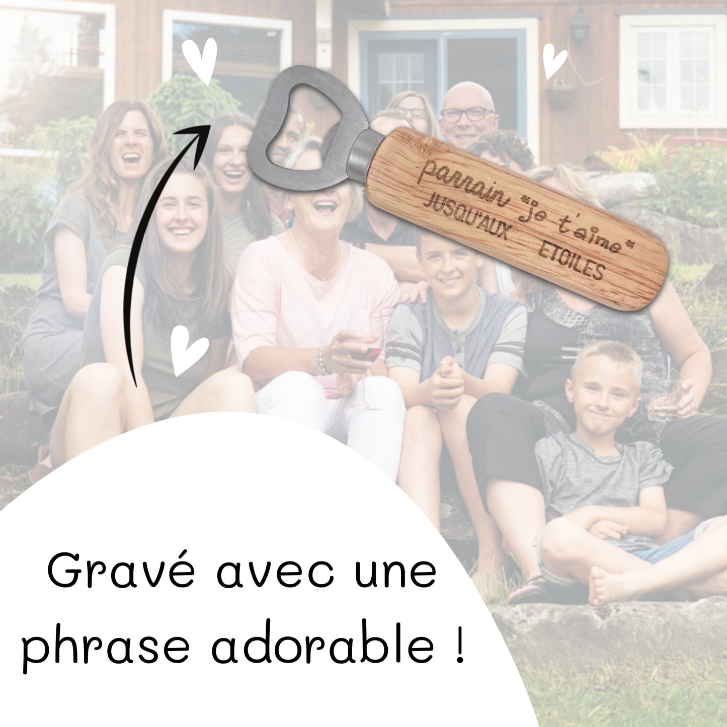 DECAPSULEUR MANCHE BOIS - PARRAIN - JE T'AIME JUSQU'AUX ETOILES