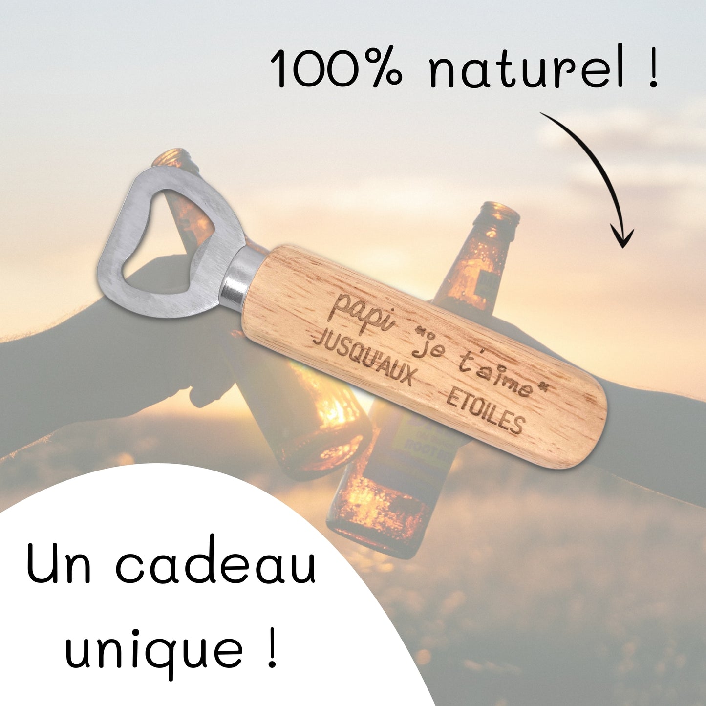 DECAPSULEUR MANCHE BOIS - PAPI - JE T'AIME JUSQU'AUX ETOILES
