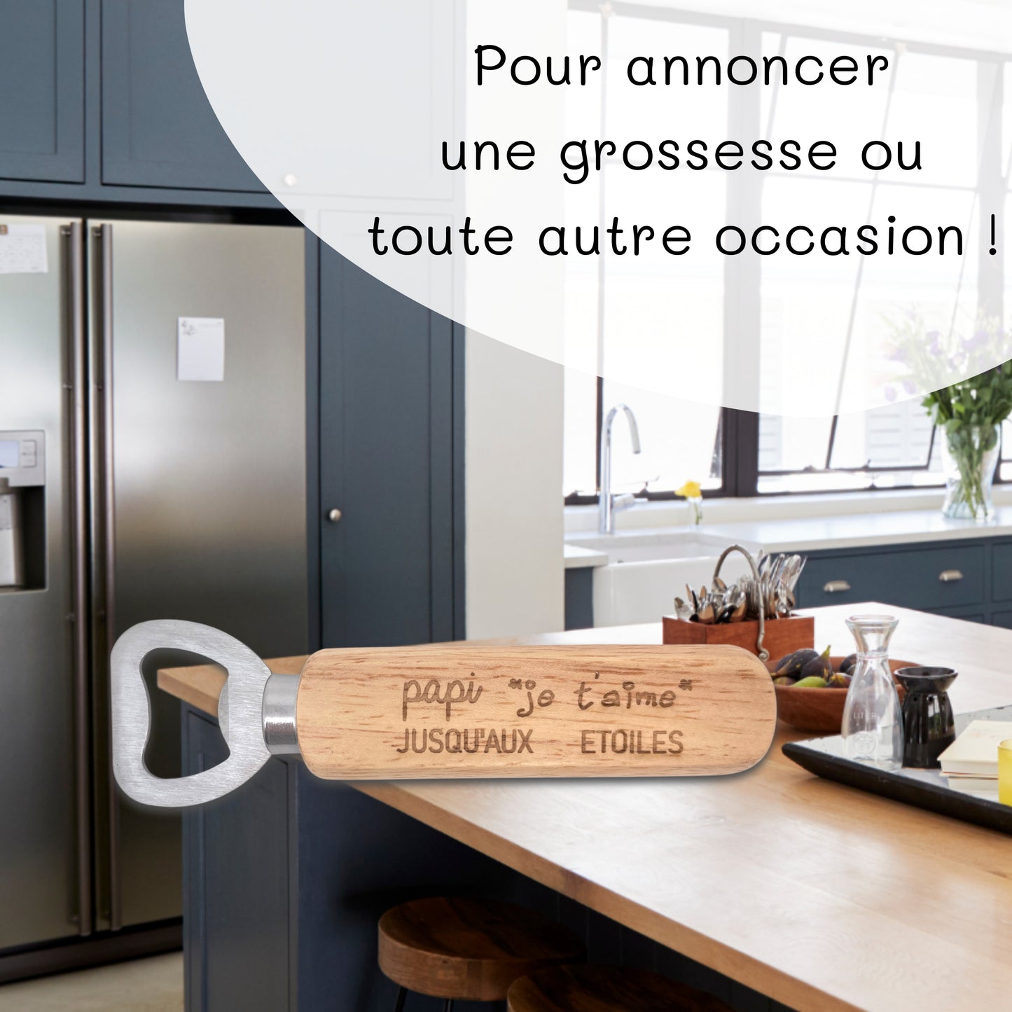 DECAPSULEUR MANCHE BOIS - PAPI - JE T'AIME JUSQU'AUX ETOILES