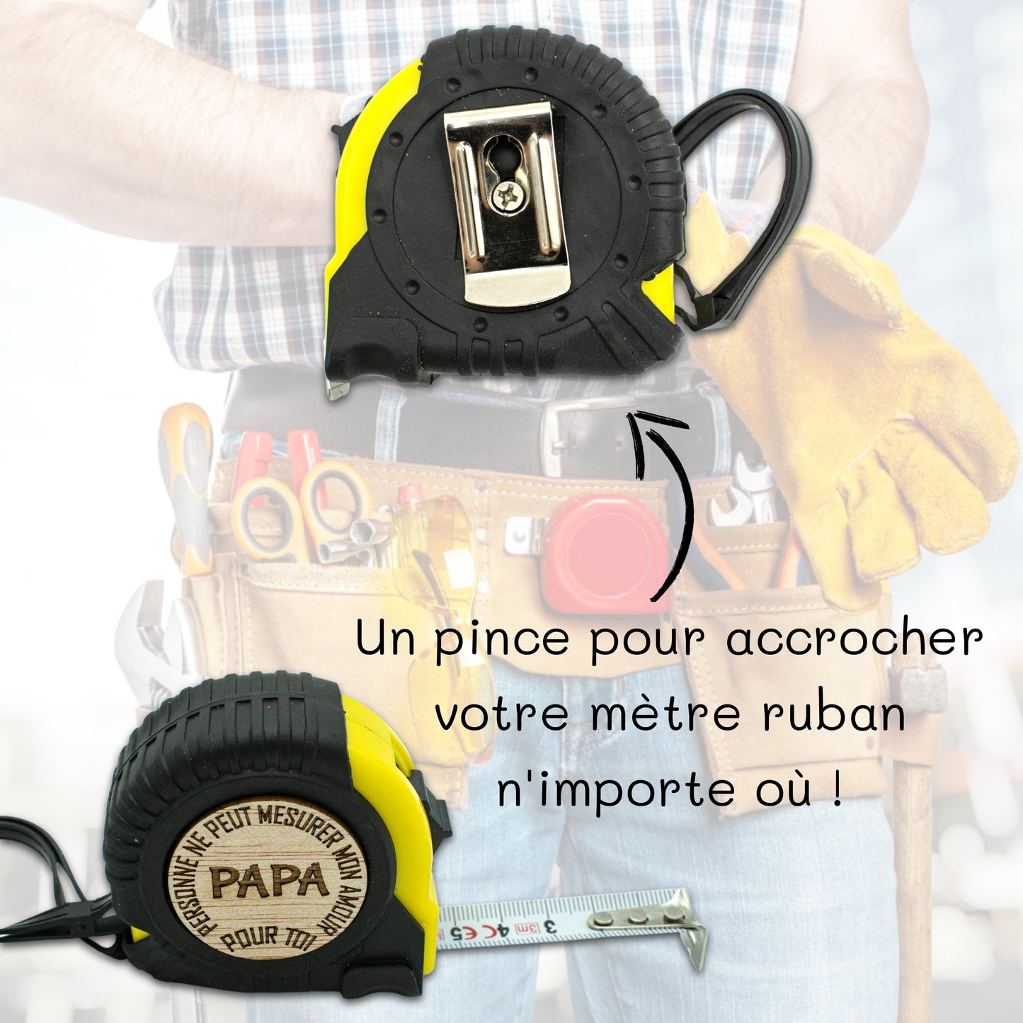METRE RUBAN - 3M - JAUNE - PAPA - MON AMOUR POUR TOI