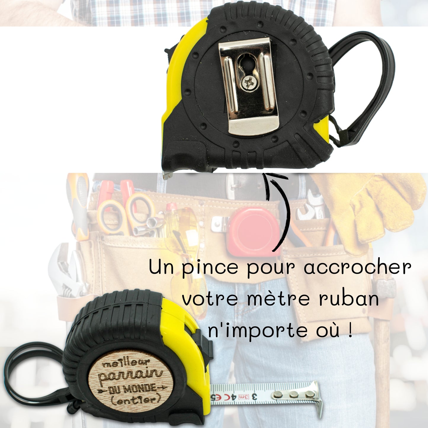 METRE RUBAN - 3M - JAUNE - PARRAIN - MEILLEUR DU MONDE ENTIER