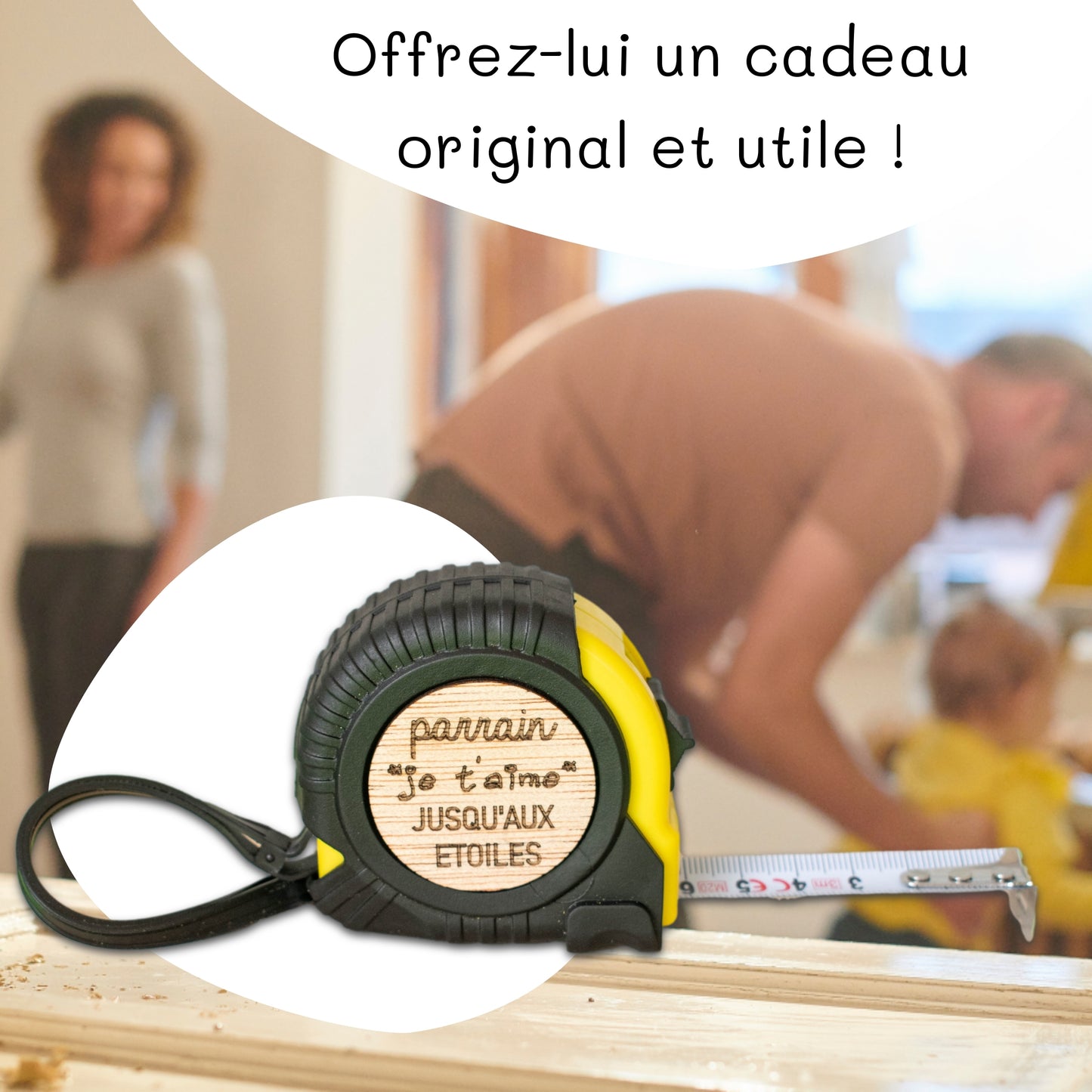 METRE RUBAN - 3M - JAUNE - PARRAIN - JE T'AIME JUSQU'AUX ETOILES