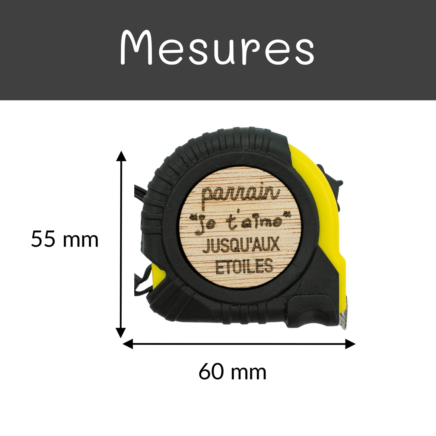 METRE RUBAN - 3M - JAUNE - PARRAIN - JE T'AIME JUSQU'AUX ETOILES