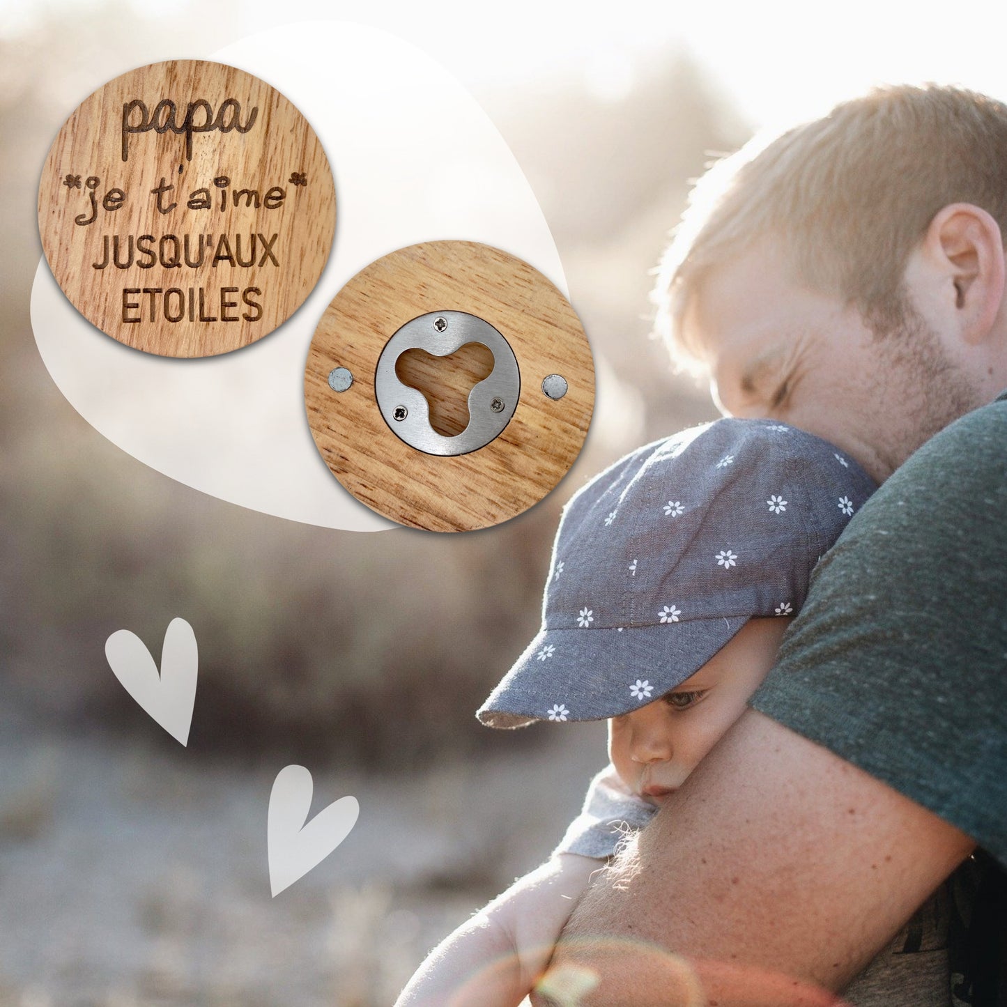 DECAPSULEUR MAGNETIQUE EN BOIS - PAPA - JE T'AIME JUSQU'AUX ETOILES