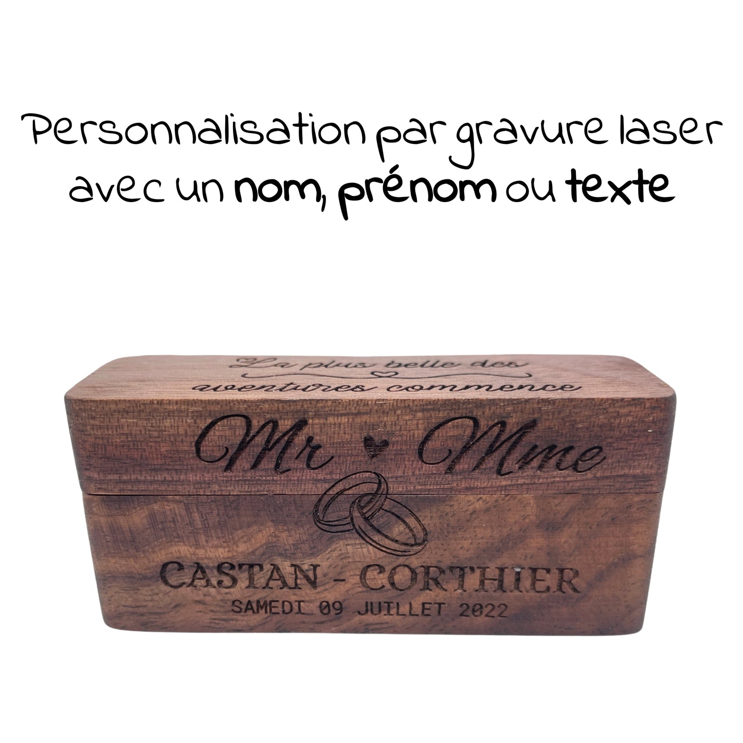 BOITE ALLIANCES EN NOYER PERSONNALISABLE - MODELE ANNEAUX