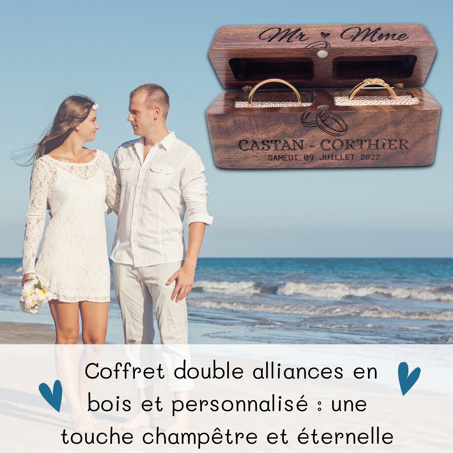 BOITE ALLIANCES EN NOYER PERSONNALISABLE - MODELE ANNEAUX