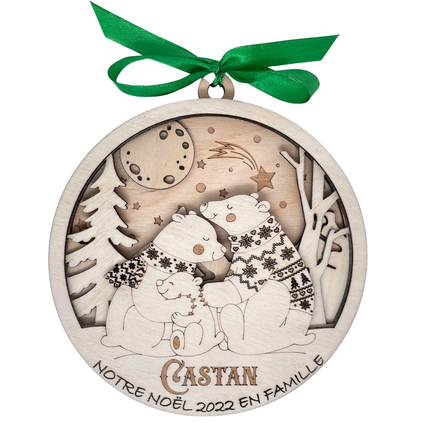 BOULE DE NOEL "MAXI" - PERSONNALISABLE - FAMILLE OURS - 2+1