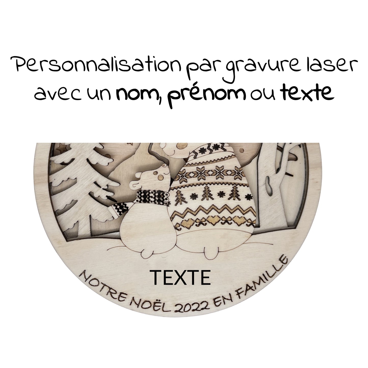 BOULE DE NOEL "MAXI" - PERSONNALISABLE - FAMILLE OURS - 1+1