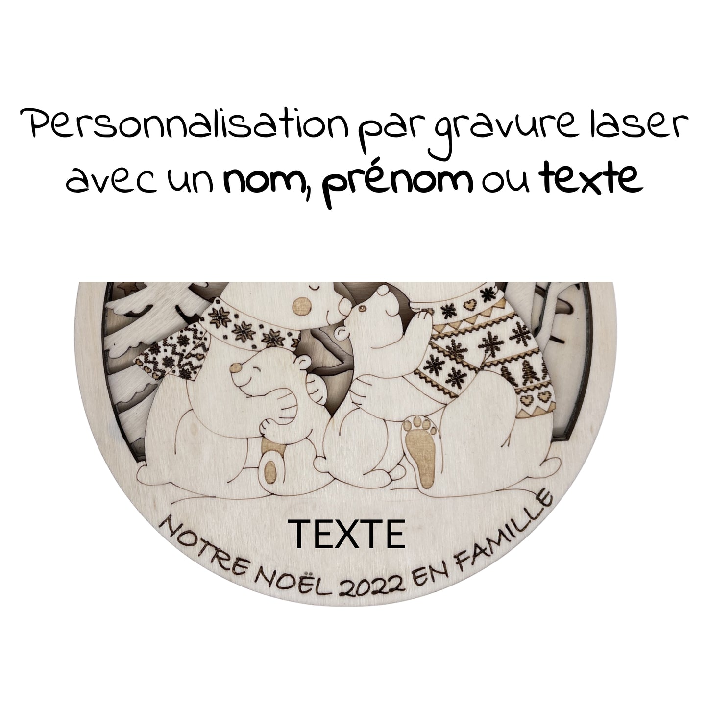 BOULE DE NOEL "MAXI" - PERSONNALISABLE - FAMILLE OURS - 2+2