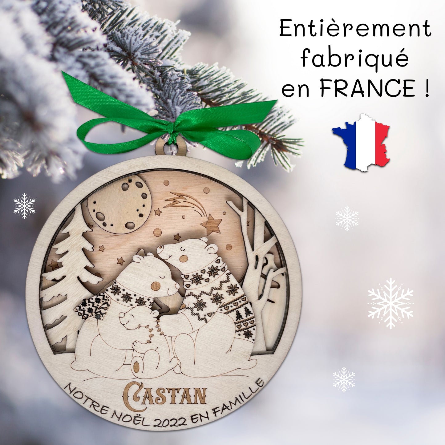 BOULE DE NOEL "MAXI" - PERSONNALISABLE - FAMILLE OURS - 2+1