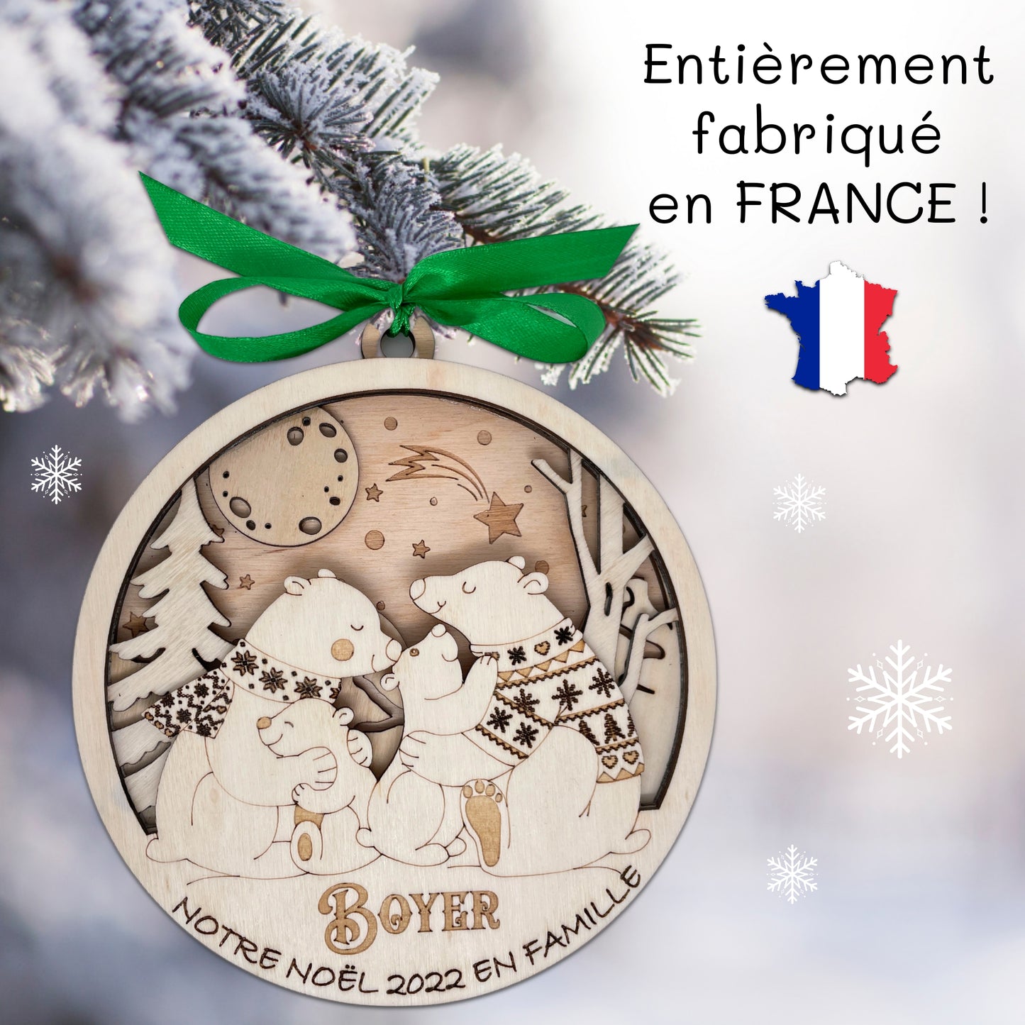 BOULE DE NOEL "MAXI" - PERSONNALISABLE - FAMILLE OURS - 2+2