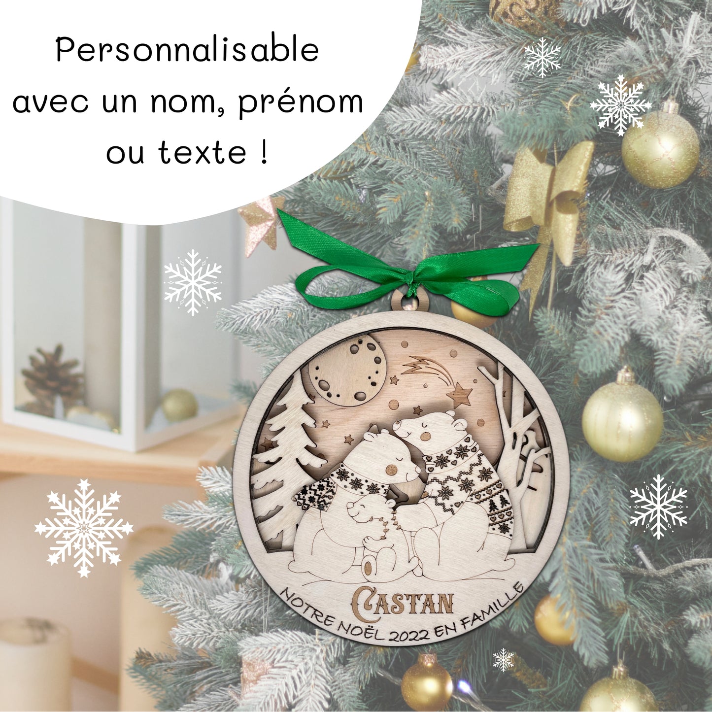 BOULE DE NOEL "MAXI" - PERSONNALISABLE - FAMILLE OURS - 2+1