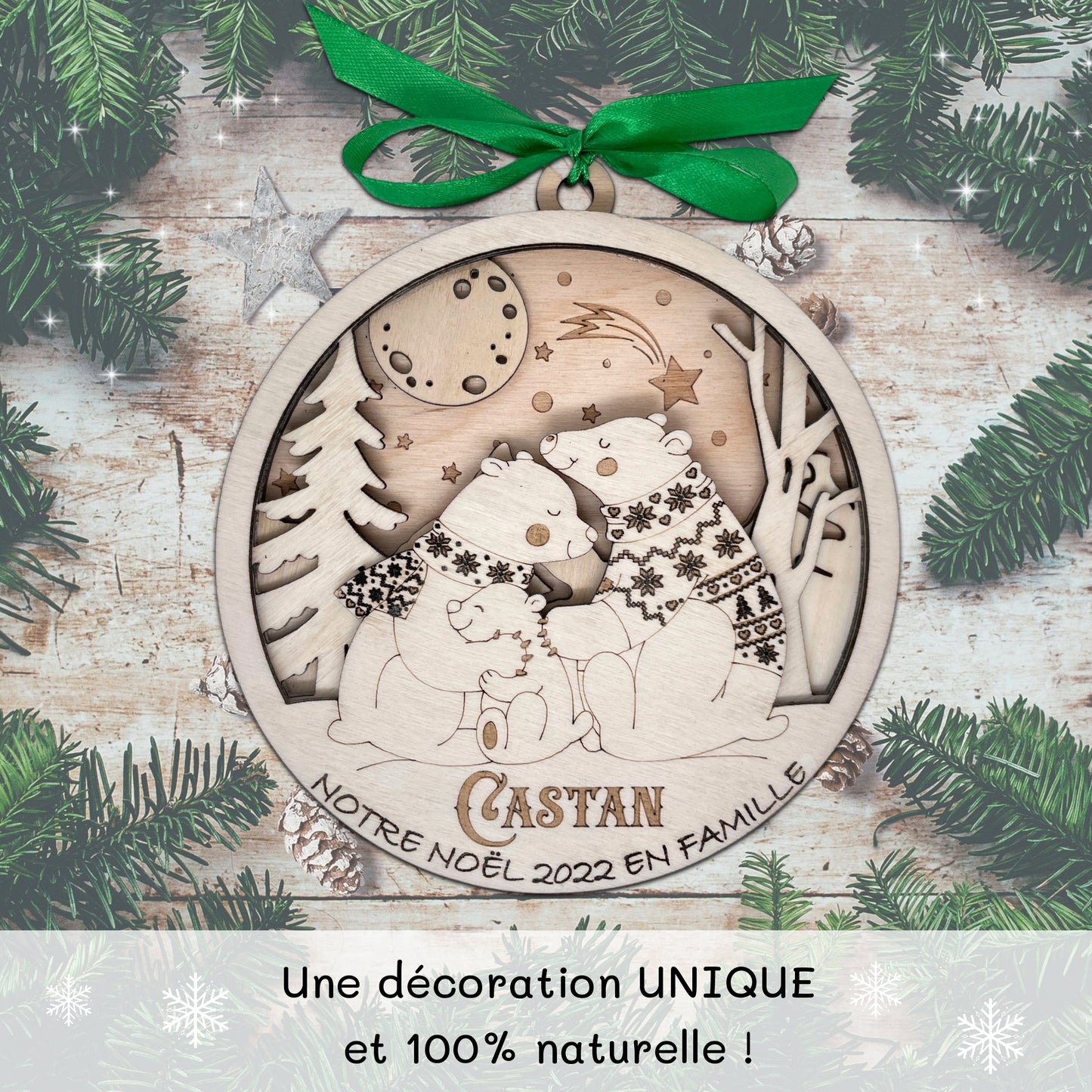 BOULE DE NOEL "MAXI" - PERSONNALISABLE - FAMILLE OURS - 2+1