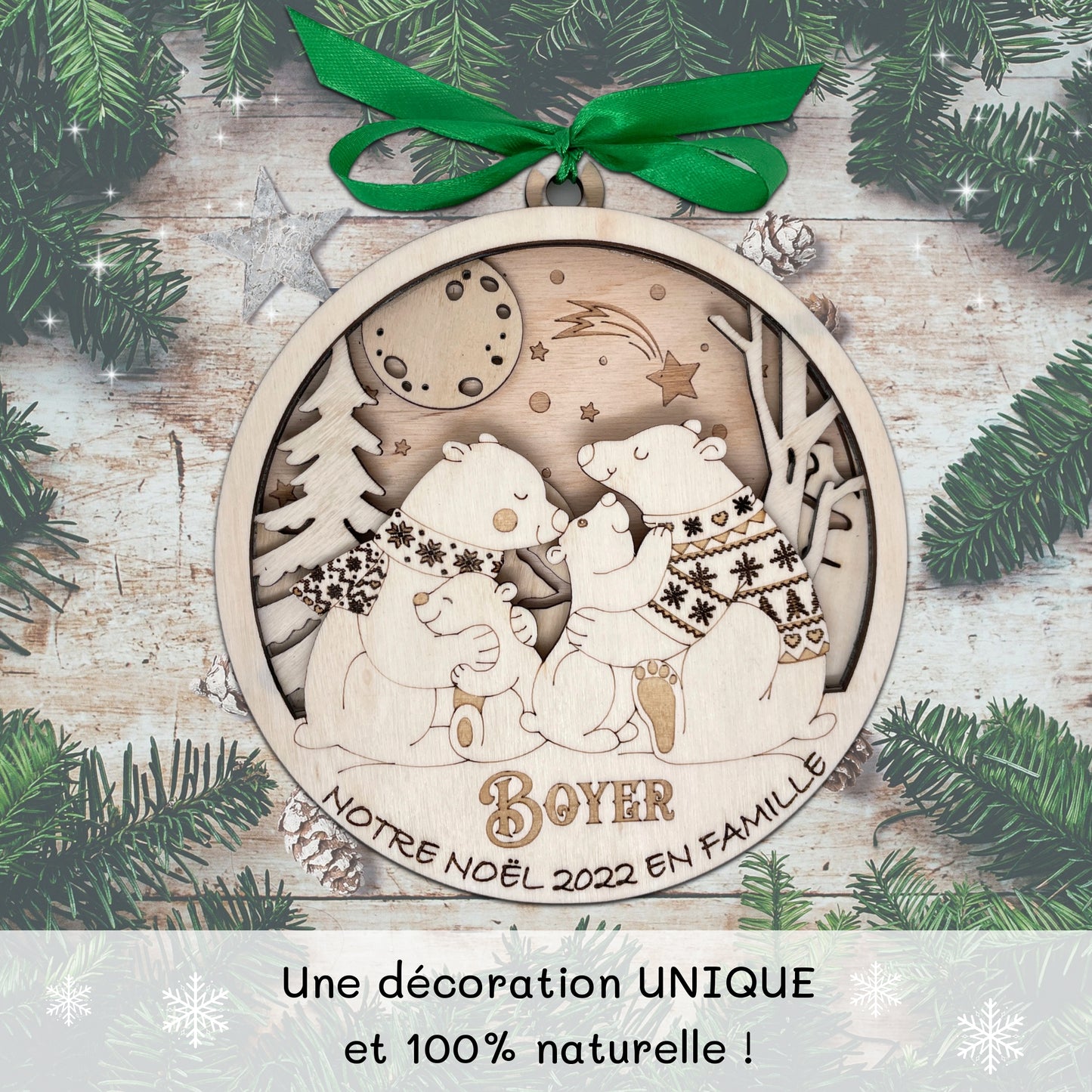 BOULE DE NOEL "MAXI" - PERSONNALISABLE - FAMILLE OURS - 2+2