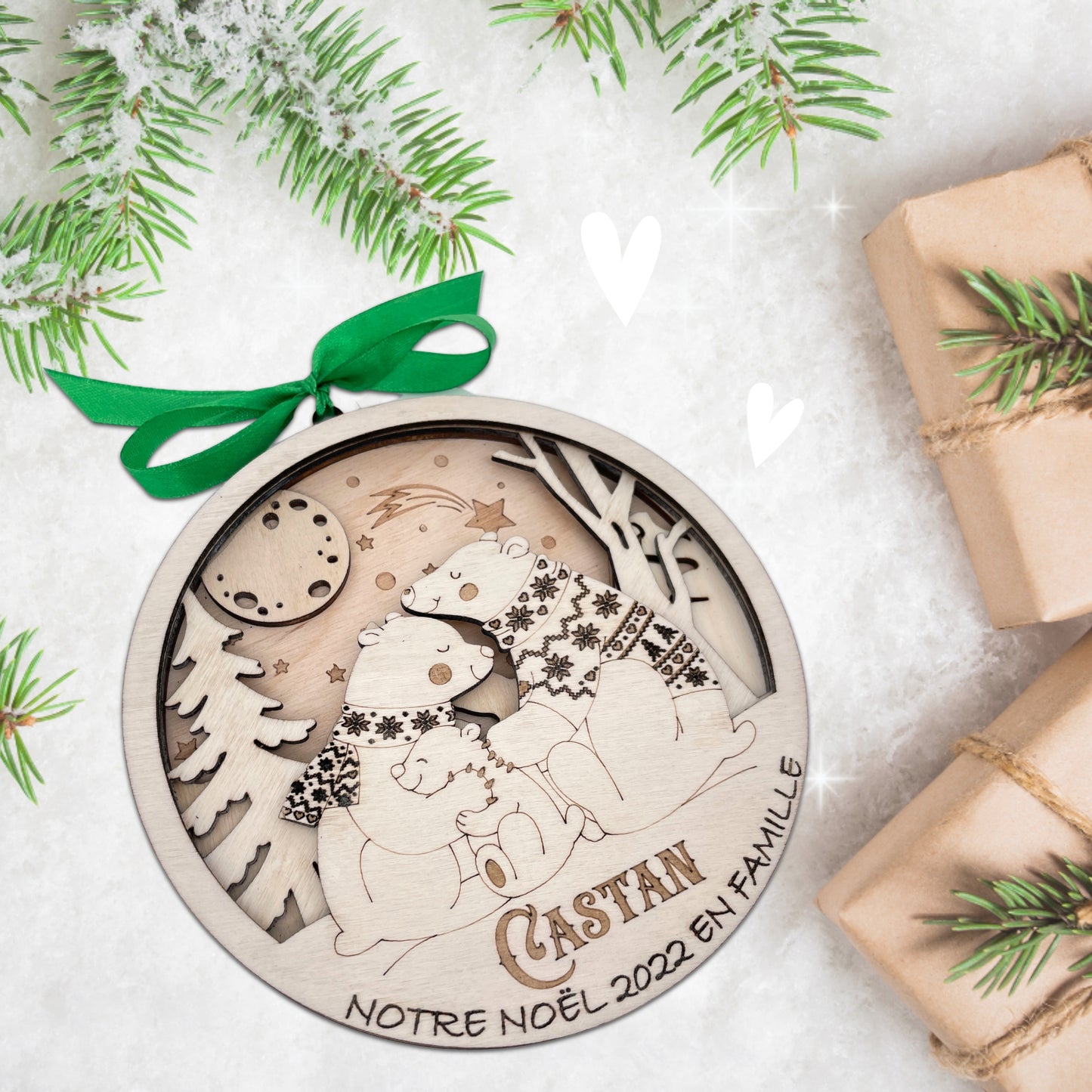 BOULE DE NOEL "MAXI" - PERSONNALISABLE - FAMILLE OURS - 2+1