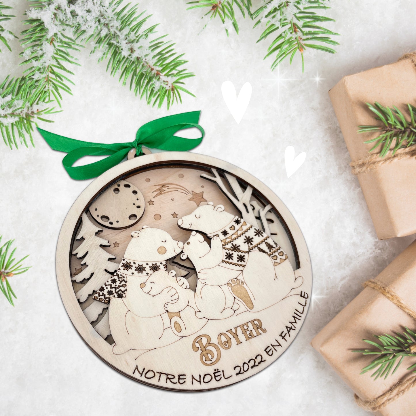 BOULE DE NOEL "MAXI" - PERSONNALISABLE - FAMILLE OURS - 2+2