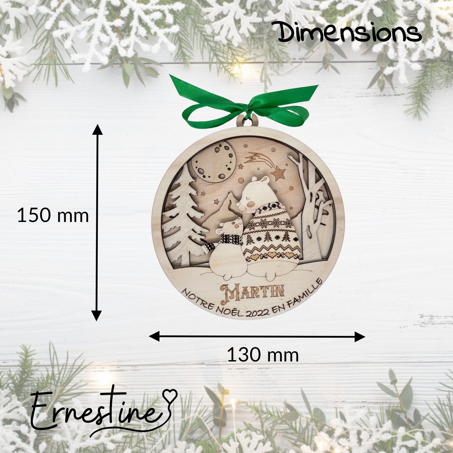 BOULE DE NOEL "MAXI" - PERSONNALISABLE - FAMILLE OURS - 1+1