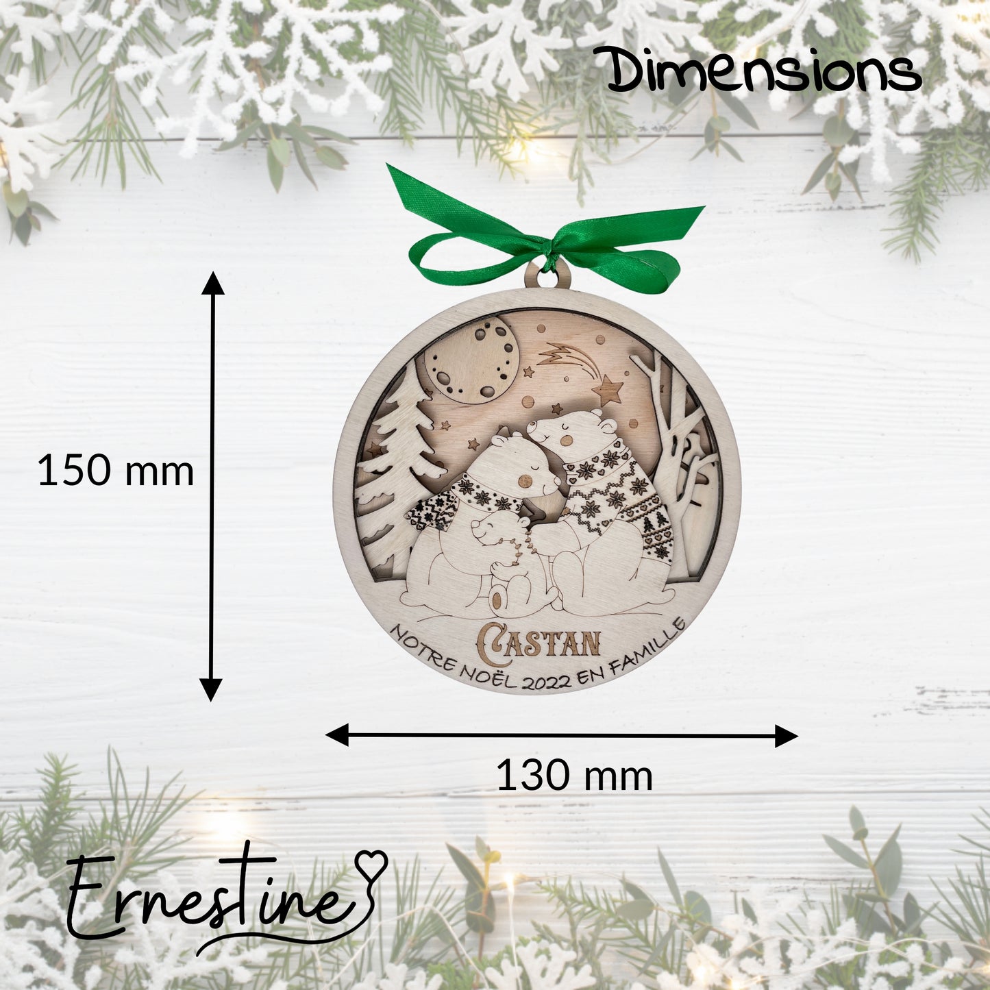 BOULE DE NOEL "MAXI" - PERSONNALISABLE - FAMILLE OURS - 2+1