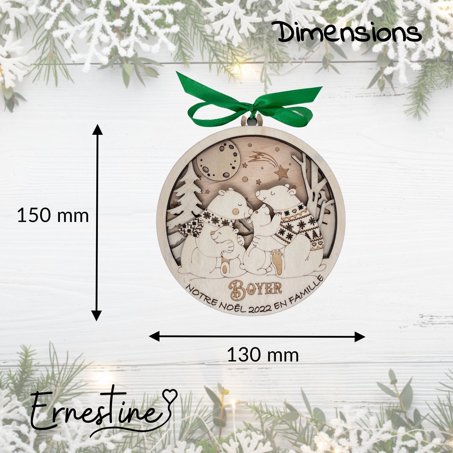 BOULE DE NOEL "MAXI" - PERSONNALISABLE - FAMILLE OURS - 2+2