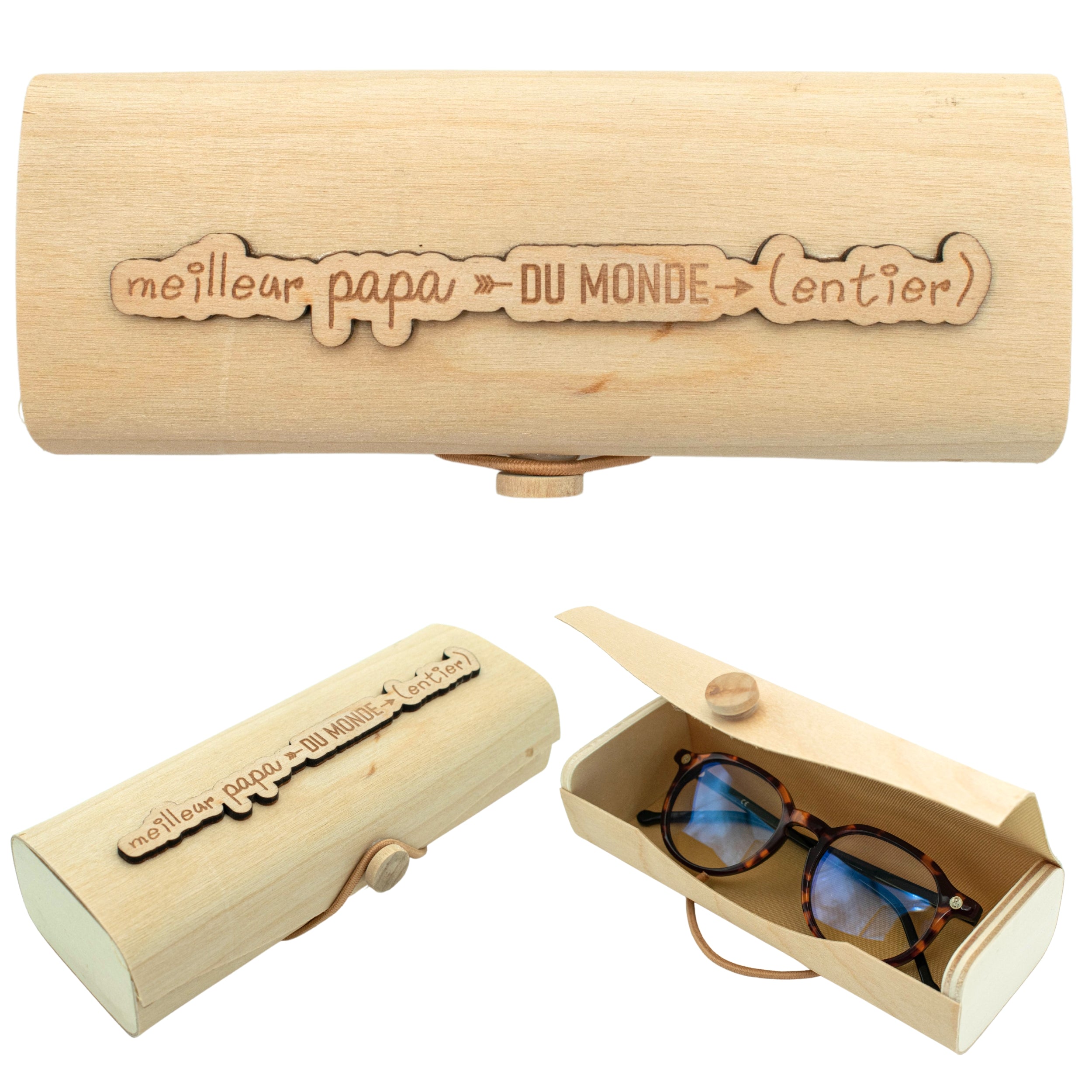 BOITIER LUNETTES EN BOIS PAPA MEILLEUR DU MONDE ENTIER