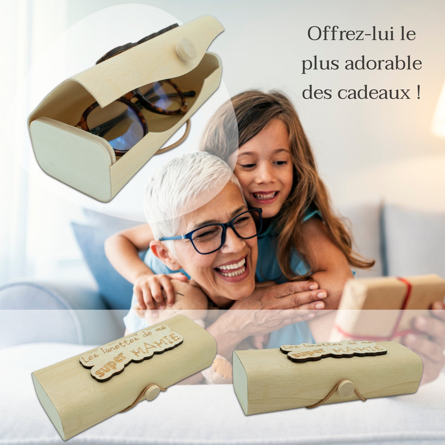 BOITIER LUNETTES EN BOIS - SUPER MAMIE