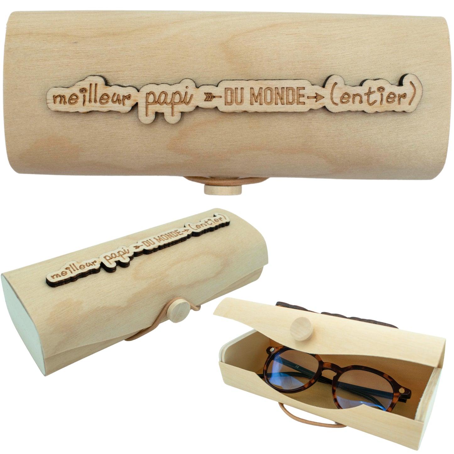 BOITIER LUNETTES EN BOIS - PAPI - MEILLEUR DU MONDE ENTIER