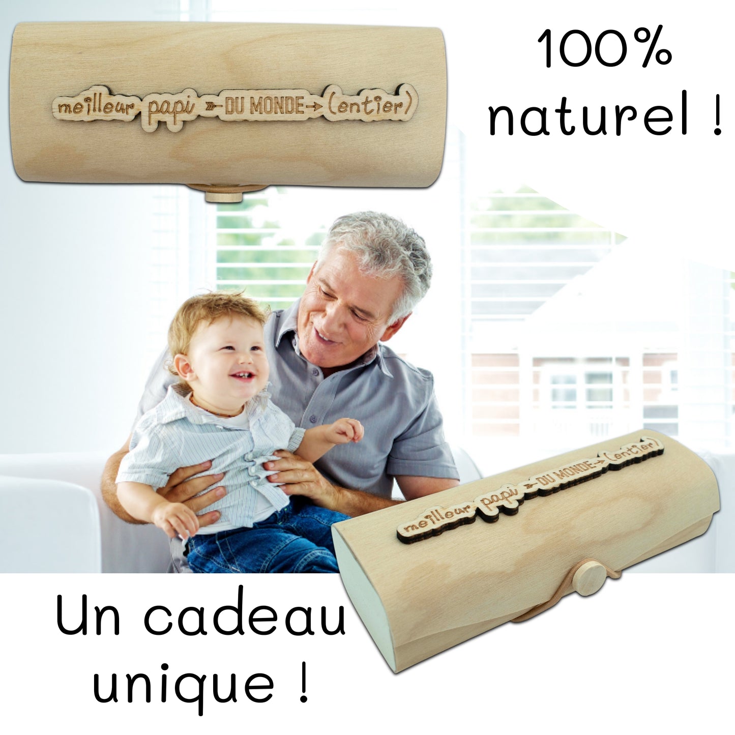 BOITIER LUNETTES EN BOIS - PAPI - MEILLEUR DU MONDE ENTIER