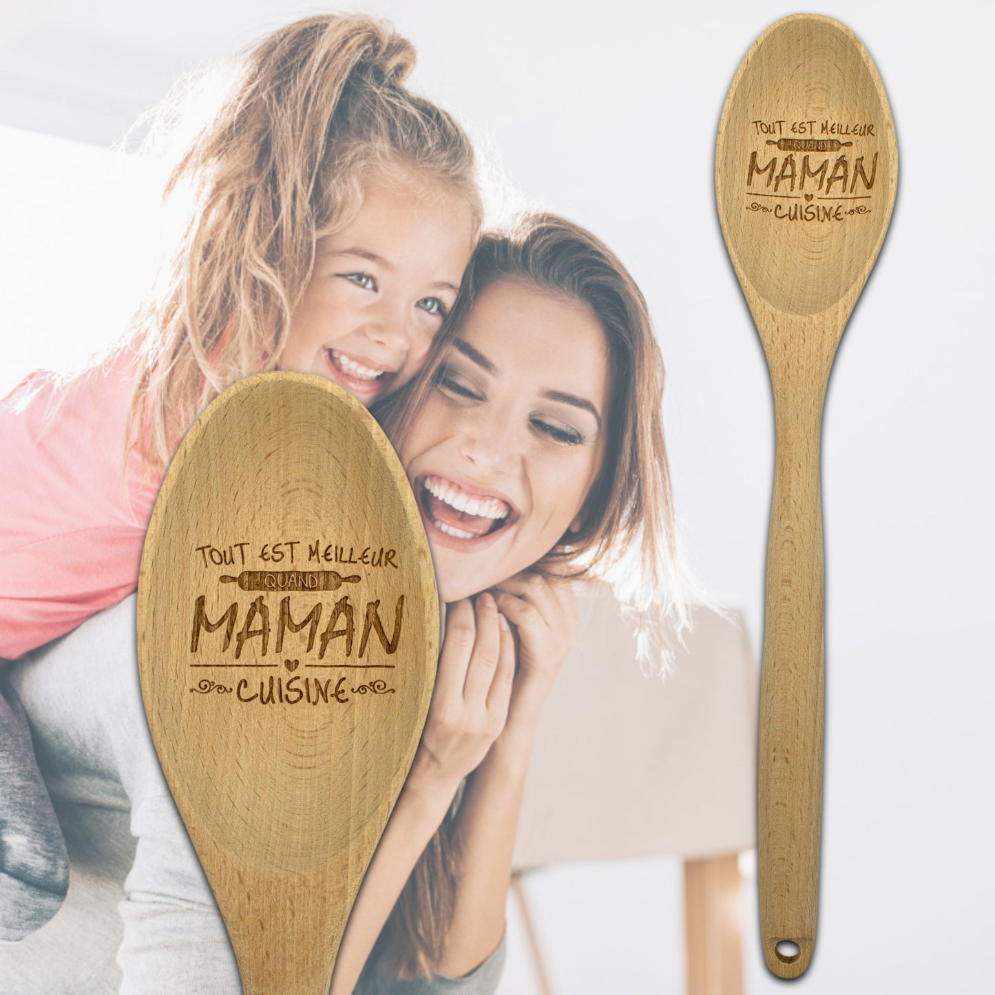 CUILLIERE EN BOIS - MAMAN - TOUT EST MEILLEUR QUAND MAMAN CUISINE