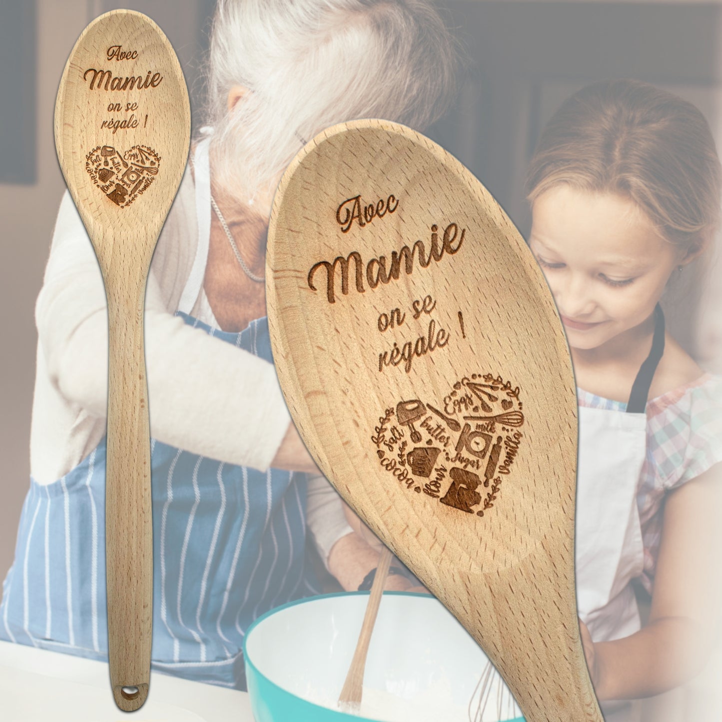 CUILLIERE EN BOIS - MAMIE - AVEC MAMIE ON SE REGALE